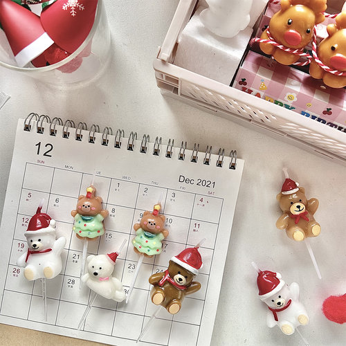 烘焙秘密 ins韩国圣诞节小熊蛋糕蜡烛 圣诞小熊蜡烛插件装饰