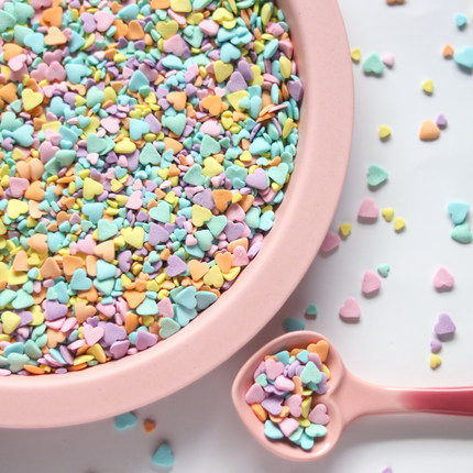 韩国复古生日蛋糕彩色糖珠 浅彩色马卡龙小爱心糖片糖珠心形1304