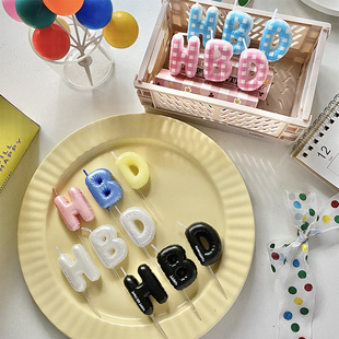 烘焙秘密 韩国彩色格纹珠光HBD气球生日蜡烛 复古生日蛋糕蜡烛