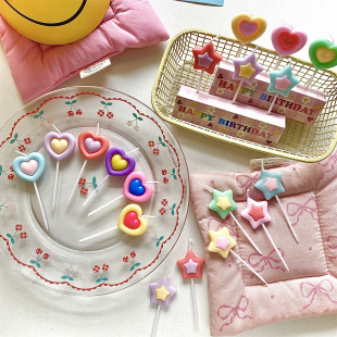 烘焙秘密韩国彩色双色爱心星星复古双层心形五角星生日蜡烛蛋糕