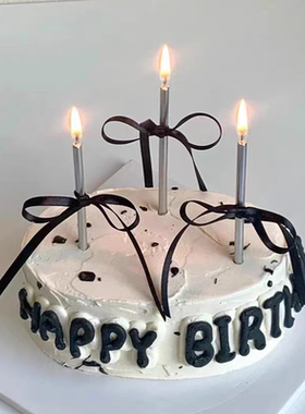烘焙秘密 黑色蝴蝶结丝带金银直杆铅笔蜡烛生日蛋糕装饰 珠光白
