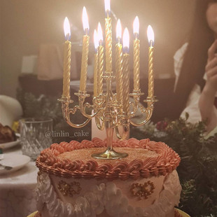 烘焙蛋糕装饰 ins韩国复古金银烛台蛋糕插件金银奶油蛋糕生日蜡烛