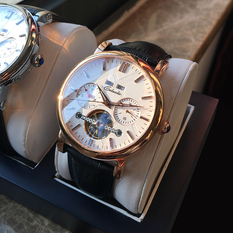 新款正品卡罗莱镂空飞轮全自动机械表男士手表男表皮带休闲防水潮