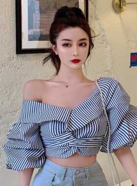 衬衣港风韩版宽松性感条纹衬衫
