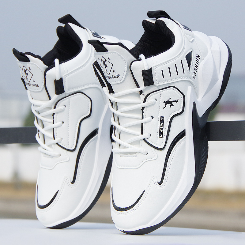 高帮男士篮球鞋防水运动鞋系带厚底休闲跑步鞋白色秋冬款学生百搭