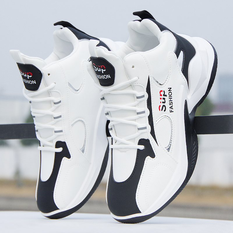 男鞋冬季高帮男士篮球鞋皮面防水运动休闲鞋厚底跑步学生潮流百搭