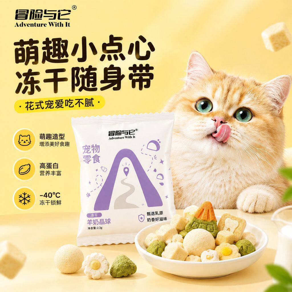 冒险与它宠物冻干小袋装便携猫咪零食冻干鸡肉羊奶荷包蛋狗狗零食