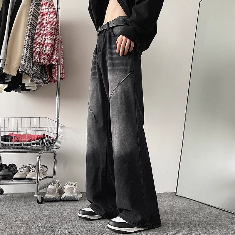 男士高街扎染做旧直筒休闲裤子