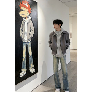 灰色垫肩行政夹克男春季短款高级感boxy美式cleanfit穿搭正肩外套