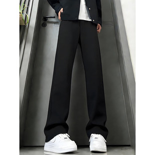 黑色直筒西裤男款春季美式高街修身显瘦裤子垂坠感微喇休闲西装裤