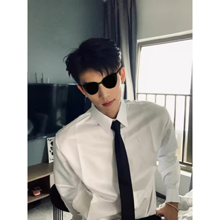 内搭高级感轻熟风男装 学院风白色长袖 西装 男春季 痞帅dk衬衣 衬衫