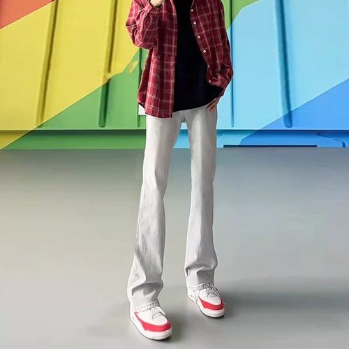 水泥烟灰色微喇牛仔裤男美式高街