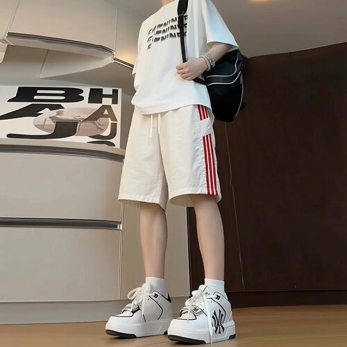 美式条纹速干工装五分短裤男