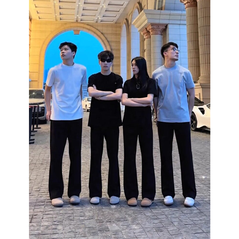 美式冰丝垂坠加长微喇西裤男图片