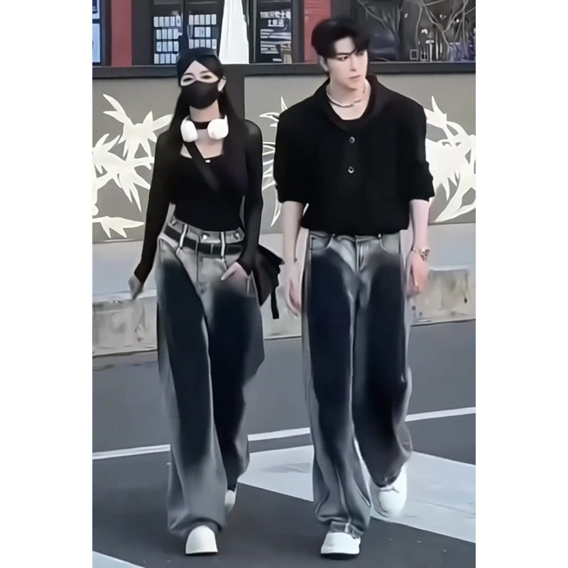 美式复古水洗渐变弯刀牛仔裤