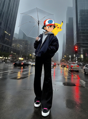 cleanfit弯刀黑色牛仔裤男美式高街vibe风格裤子直筒修身微喇长裤