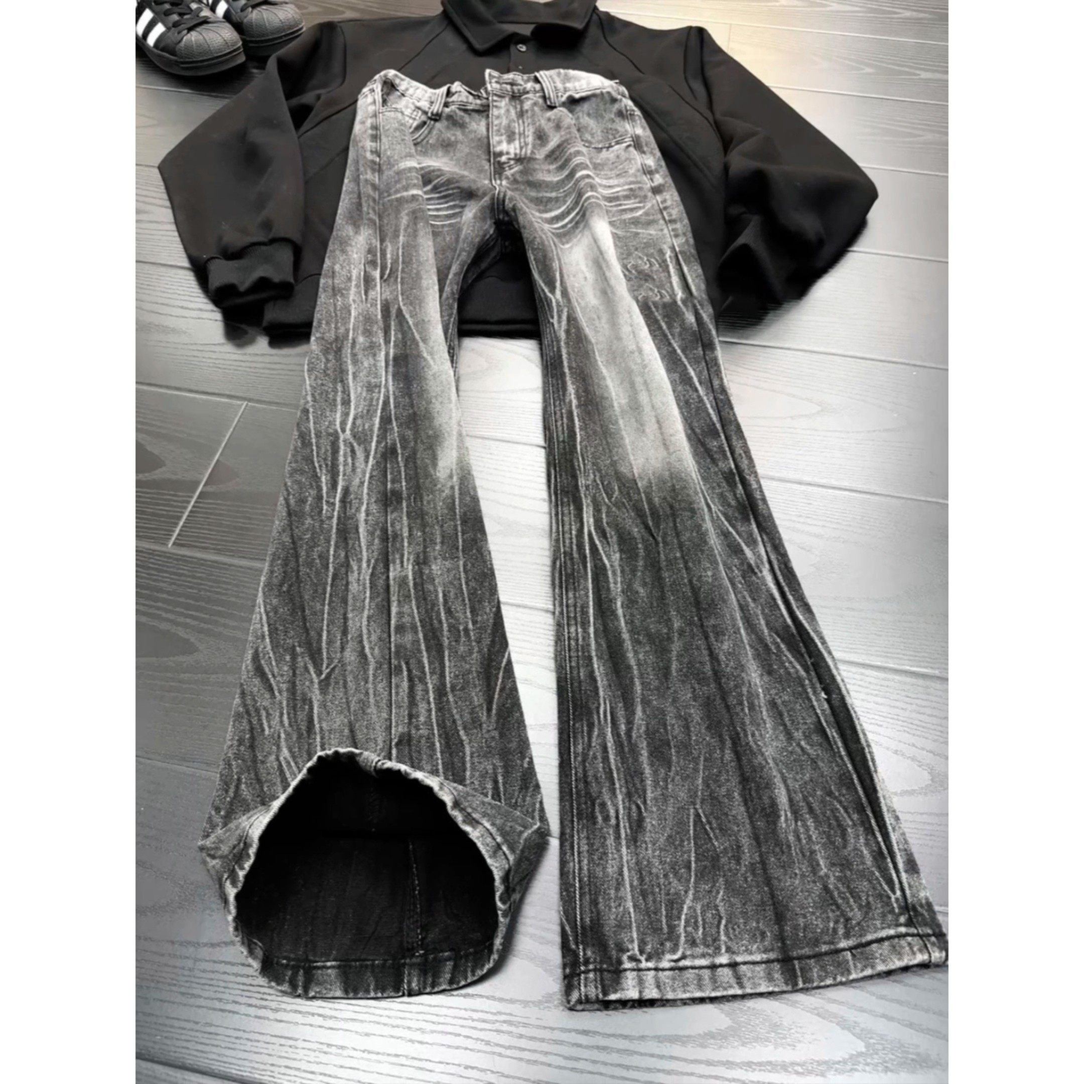 cleanfit闪电纹加绒牛仔裤男女秋冬ins重工艺微喇裤美式宽松裤子,男装,牛仔裤,淘宝优惠券,粉丝福利购,淘宝优惠卷