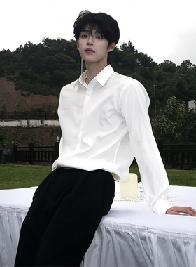 白色英伦雅痞风长袖衬衫男秋季穿搭西装内搭衬衣高级感dk制服外套