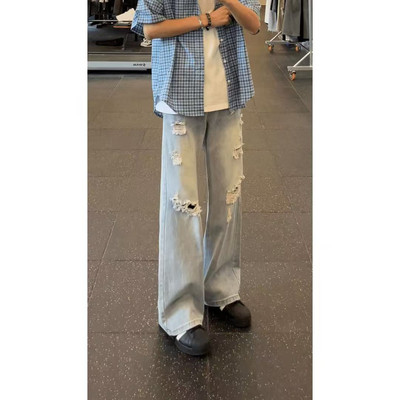 夏季复古薄款高街休闲破洞牛仔裤