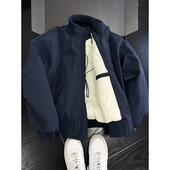 藏青色cleanfit羽绒棉服外套男冬季 加厚高级感飞行员夹克棉衣 短款