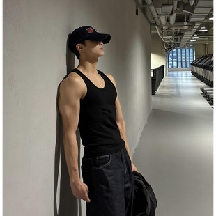 黑色运动背心男夏季美式修身坎肩汗衫速干健身显肌肉内搭无袖上衣