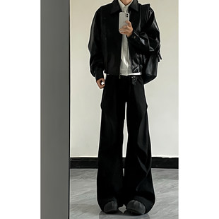 cleanfit微喇男生裤子冬季ootd穿搭褶皱工装裤加绒加长弯刀西裤