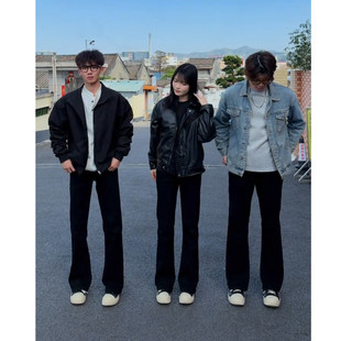 美式vibe弯刀牛仔裤男款春季高街显瘦黑色微喇裤子提档直筒休闲裤