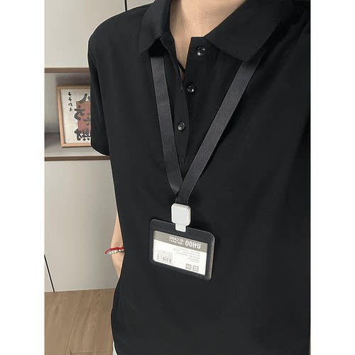 纯黑色短袖polo衫男女夏季高级感
