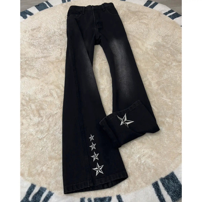黑色五角星刺绣牛仔裤男款