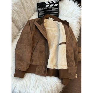 美拉德扎染PU皮衣棉服外套男款冬季加绒加厚飞行夹克立短款领棉衣