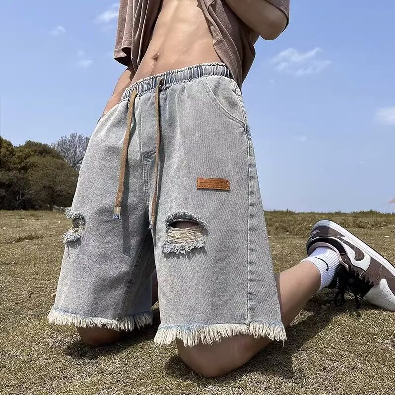 水洗毛边牛仔短裤夏季破洞设计感