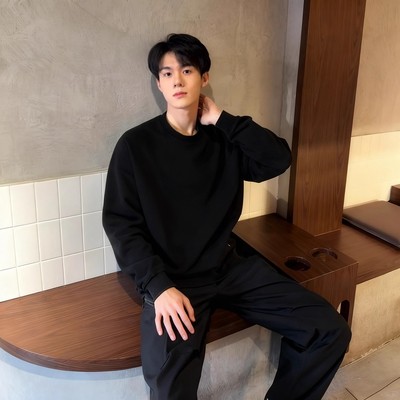 黑色加绒加厚重磅卫衣秋冬打底