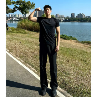 子男款 高街休闲西裤 夏季 美式 cleanfit垂感弯刀直筒裤 黑色冰丝裤