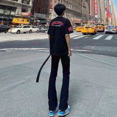 黑色修身飘带牛仔裤男款夏季vibe