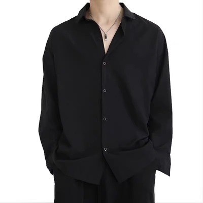 痞帅白衬衫高街衣服黑色长袖衬衣