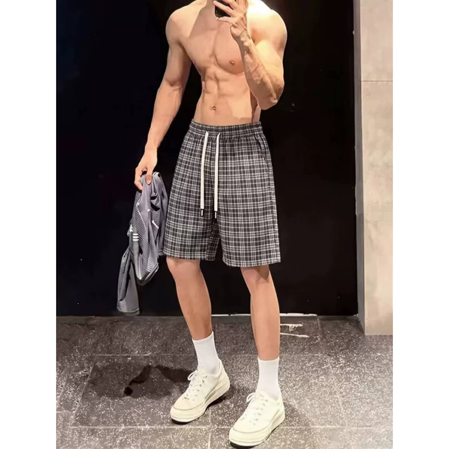 夏季美式慵懒男士宽松五分短裤图片