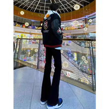 美式vibe裤子男款秋冬高街黑色直筒牛仔裤加绒高腰显瘦弯刀微喇裤