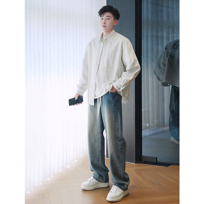 美式复古微喇牛仔裤男款冬季