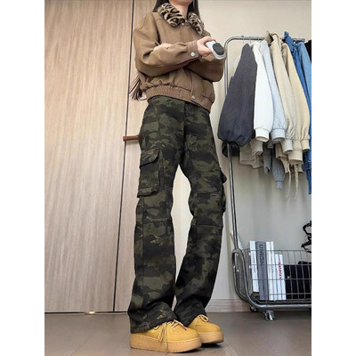 冬季迷彩加绒加厚显腿长牛仔裤