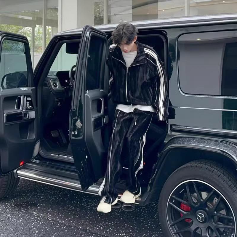 运动套装男复古美式重磅春秋季