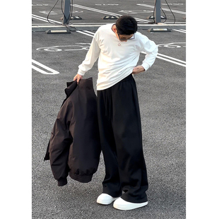 子垂感高级感休闲运动裤 美式 cleanfit阔腿直筒裤 男款 黑色弯刀卫裤