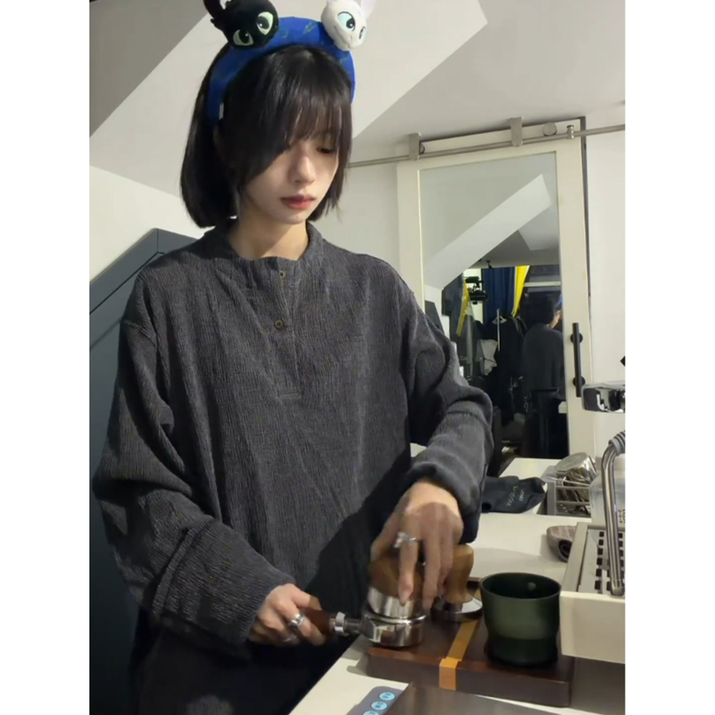 美式亨利领肌理感长袖t恤男