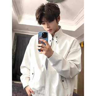 白条纹双面哈灵顿夹克男款春秋季休闲短款上衣高级感痞帅立领外套