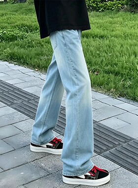 莱赛尔冰丝牛仔裤男款夏季薄款垂感顺滑天丝凉感裤子浅蓝色微喇裤