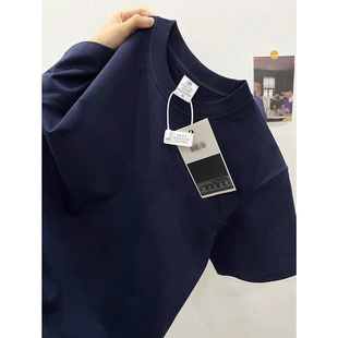 藏青色高克重磅短袖男夏季cleanfit三本针纯棉T恤小领口半袖上衣