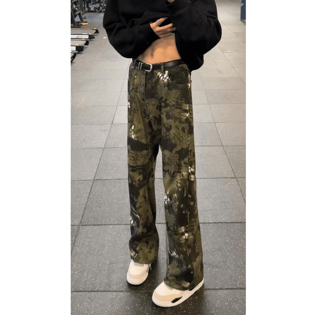 美式提裆迷彩蛇纹牛仔裤系皮带款