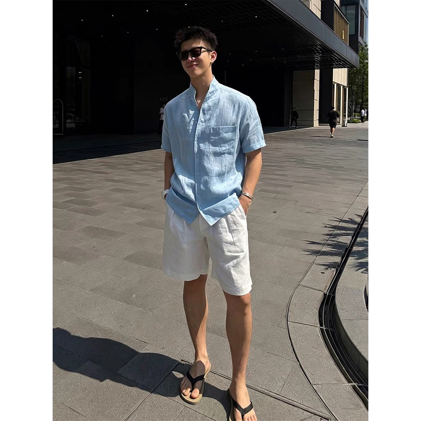 老钱风男士亚麻短裤夏季轻薄透气棉麻裤子cleanfit白色沙滩五分裤 - 实物图