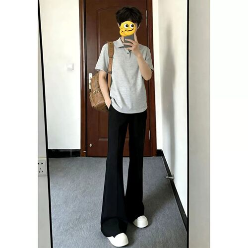 黑色冰丝显瘦微喇男休闲西裤