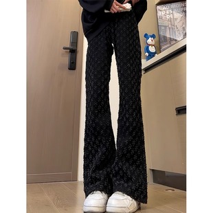 欧美高街vibe裤子黑色提花牛仔裤男款cleanfit高腰显瘦直筒微喇裤