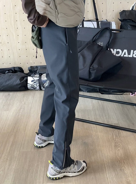 灰蓝色软壳冲锋裤男秋冬防风防水机能工装裤脚拉链户外运动登山裤